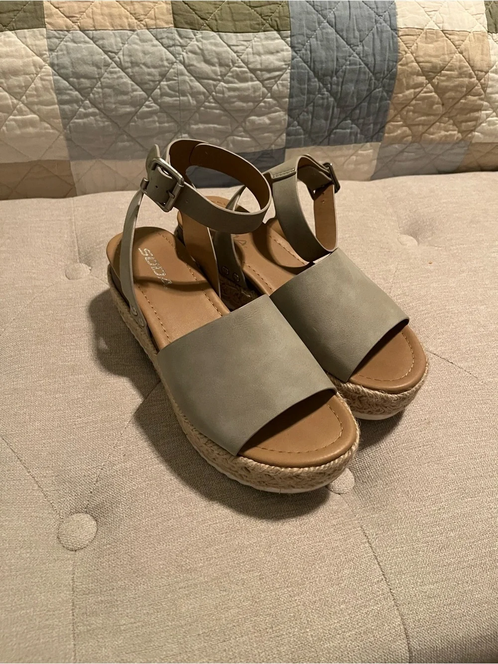 Gray Ankle-Strap Espadrille Sandals